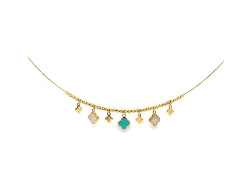 18K Yellow Gold Necklace with Blue and White Enamel Charms